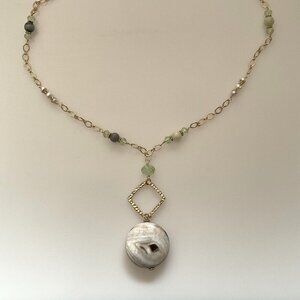 NEW CATO SEMI PRECIOUS NEUTRAL TONES-GOLD STONE BEADED STONE PENDANT NECKLACE